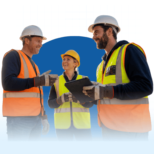 Workers collaborating holding a tablet Workers collaborating holding a tablet