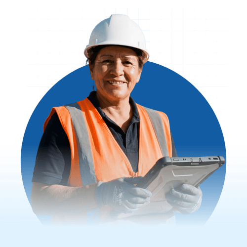 Woman safety worker holding a tablet Woman safety worker holding a tablet