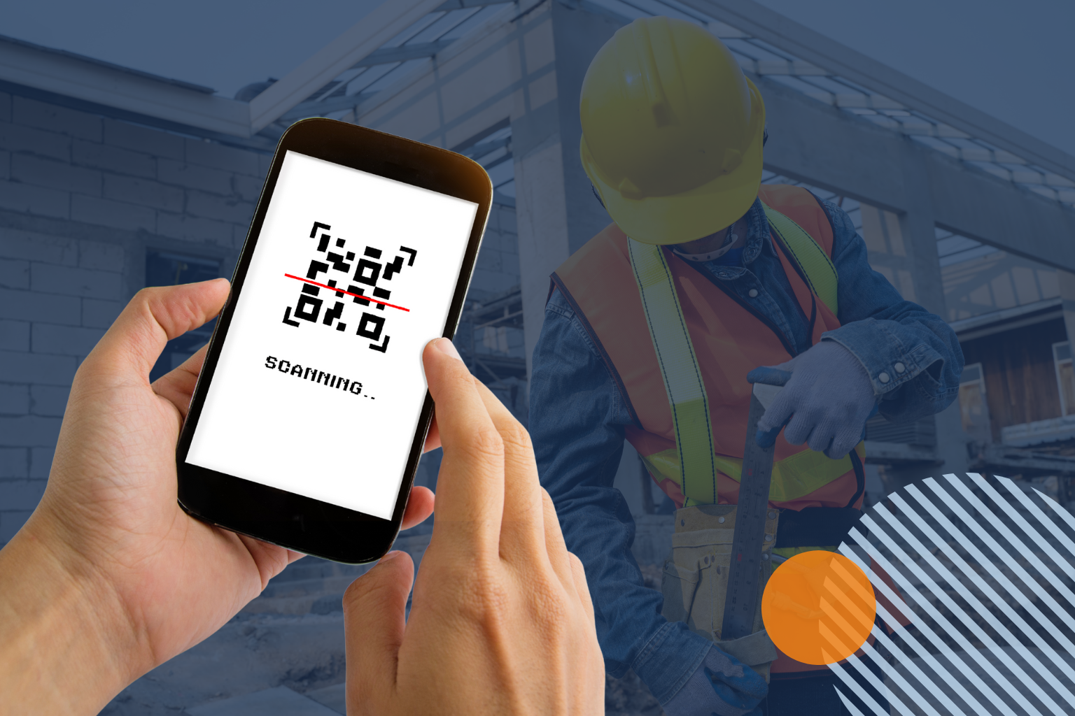 Worker scanning a QR code to access safety information.