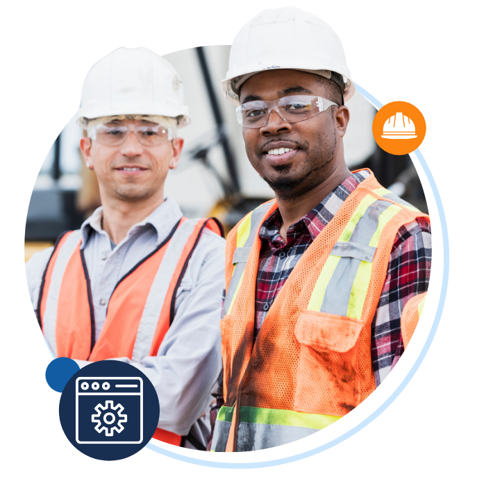 Workers wearing a safety gear on site Workers wearing a safety gear on site